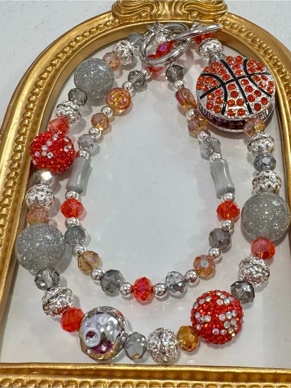New Sparkling Orange & Silver Basketball Charm Phone Chain